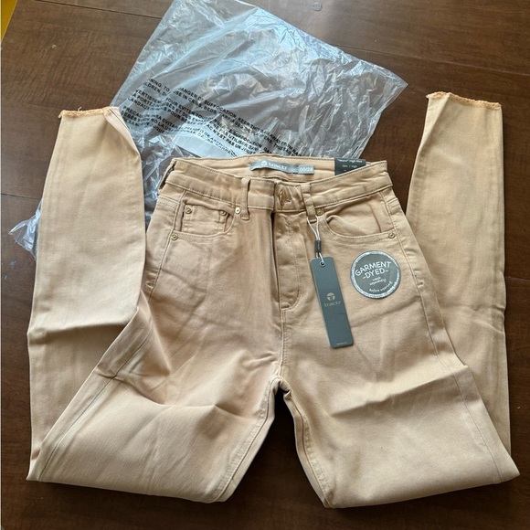 Tractr Camel Tan Khaki Mona High Rise Slim Ankle Fray Jeans 00/24 - Picture 2 of 5